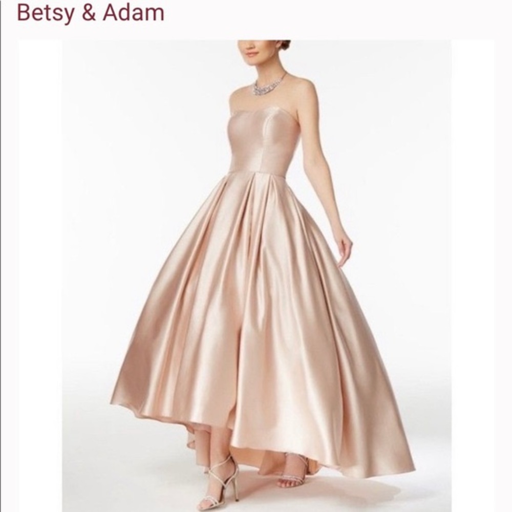 betsy & adam high low blush gown